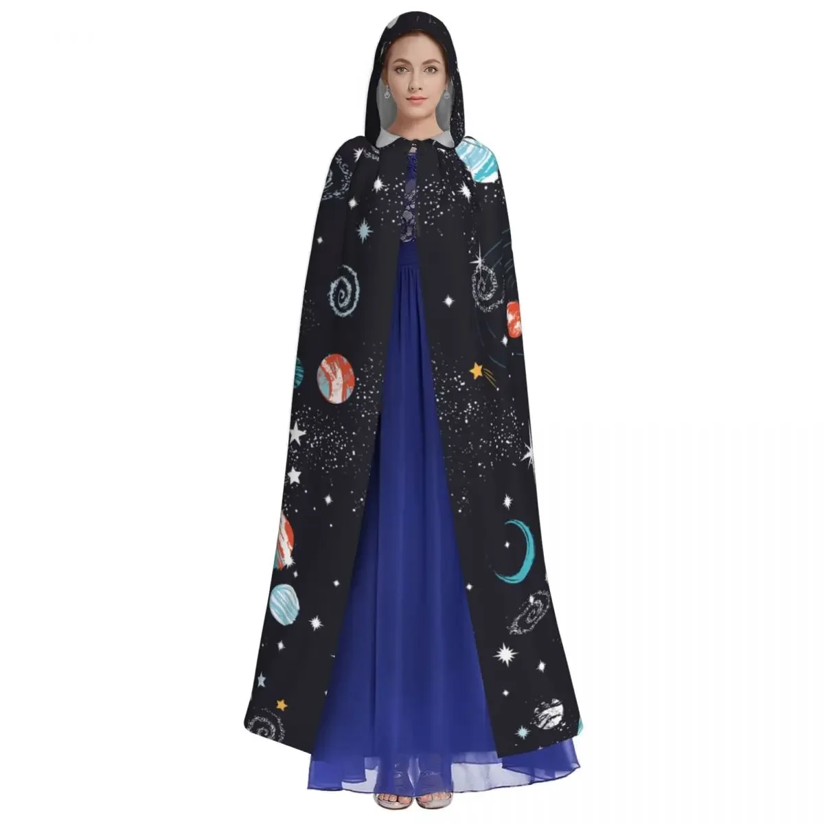 Adult  Cape Hooded Space Galaxy Zodiac  Medieval Costume Witch Wicca Vampire Carnival Party