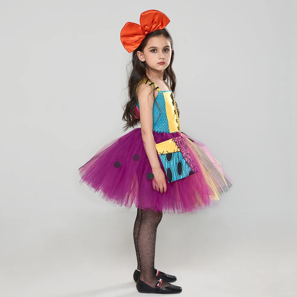 Nightmare Before Christmas Sally Tutu Dress with Headband for Girls Halloween Party Cosplay Fancy Dress up Costume Tutu Outfit