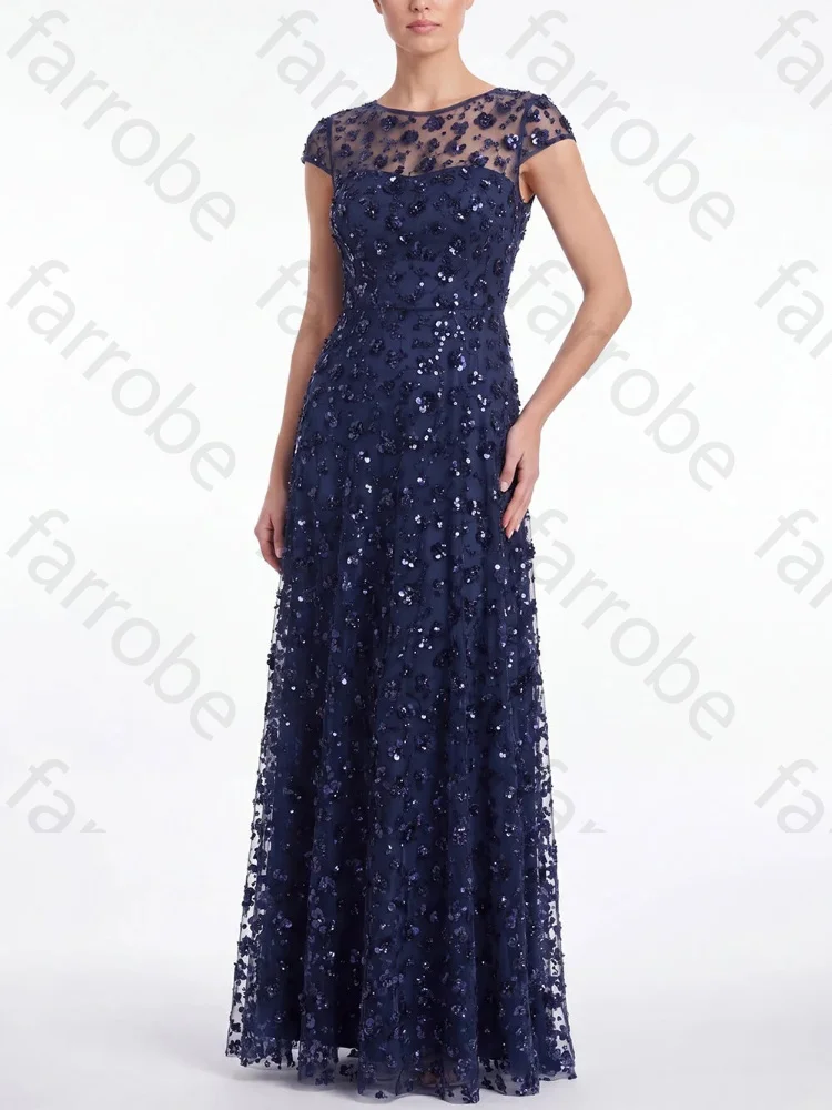 Customized A-Line O-Neck Sequins Cap Sleeves Mother of The Bride Dresses Elegant Evening Dress Sexy High Quality Prom Party Gown