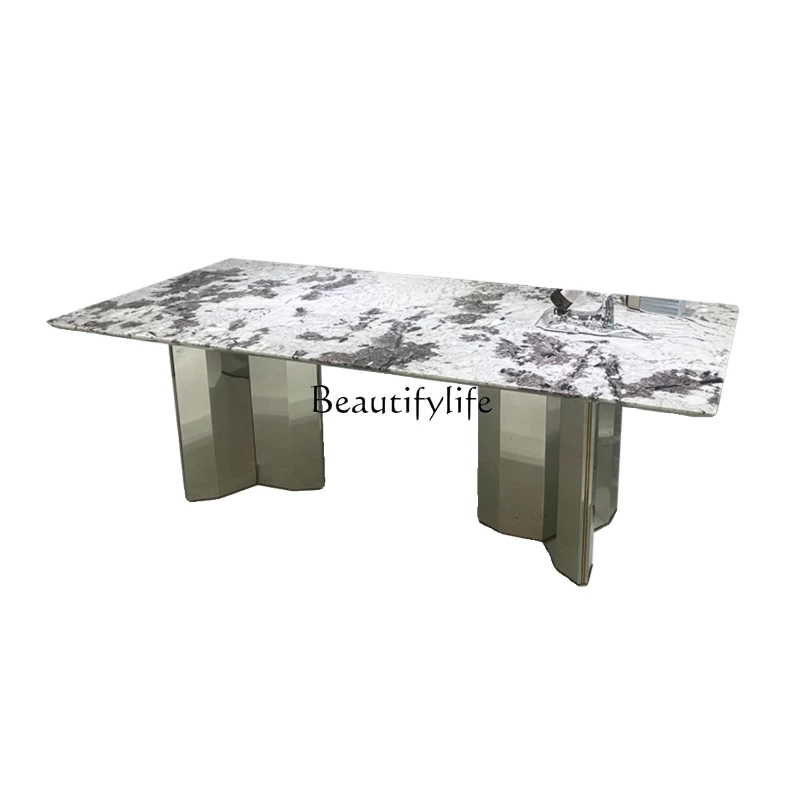 

Imported natural marble dining table rectangular light luxury stone Italian household dining table