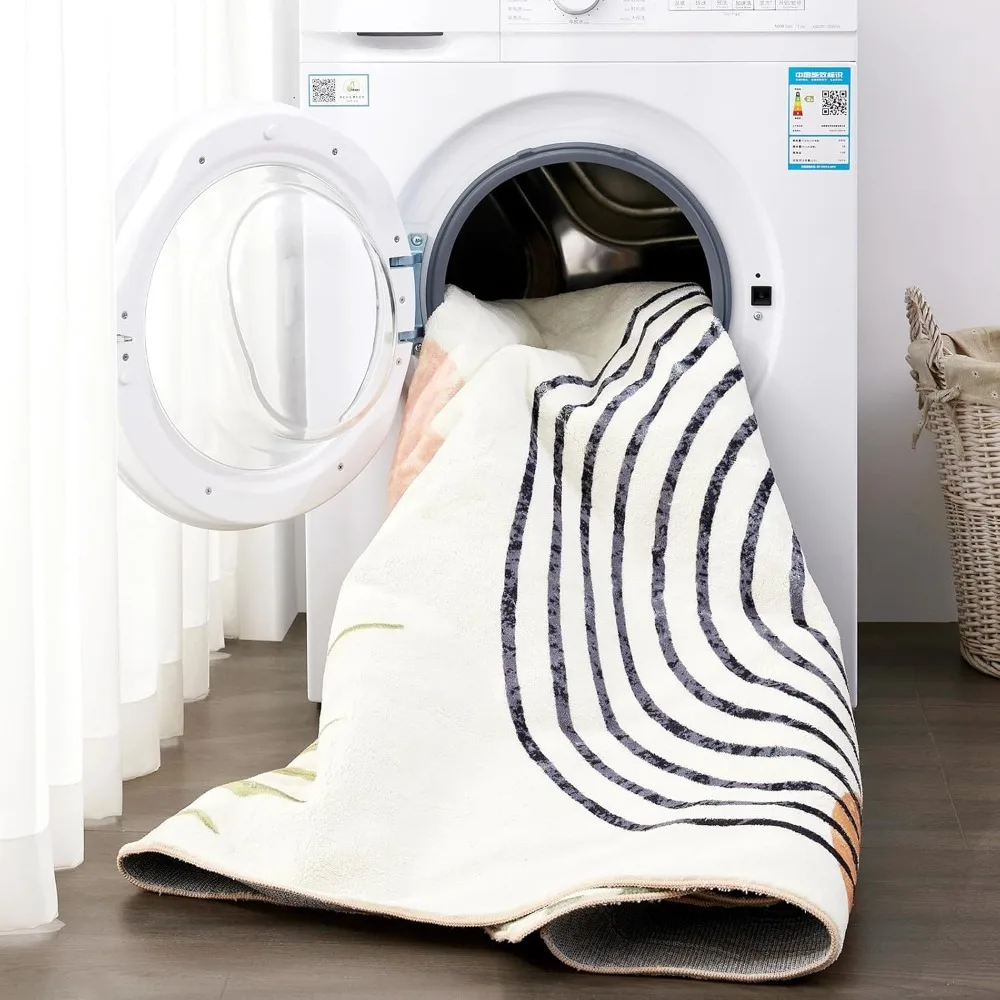 Tapete lavável estilo moderno de meados do século, boêmio chique 8x10 pés, ideal para espaços vivos