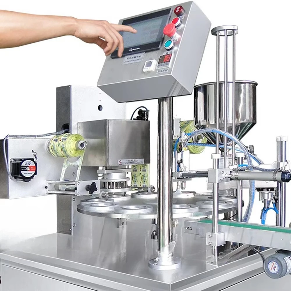 Automatic Pneumatic Digital Plastic Cup Buttermilk Yogurt Filling and Sealing Machine