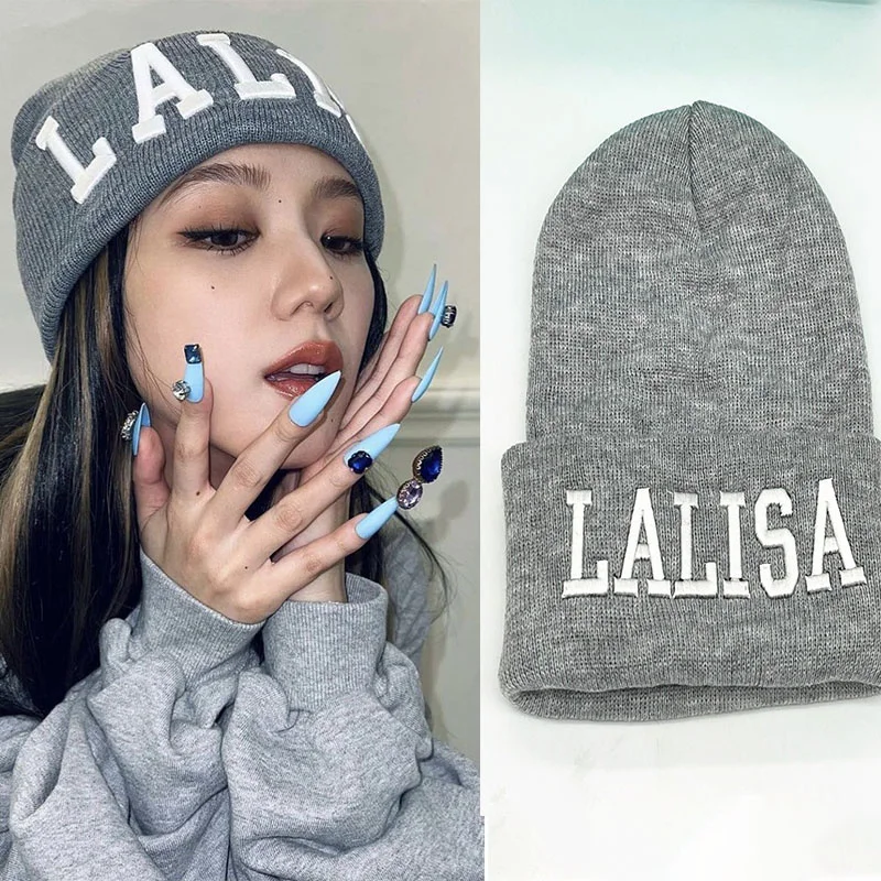 

KPOP LISA LALISA Knitted Collection Wool Hat Fashion Embroidery Couple Hat Letter Beanie Cap