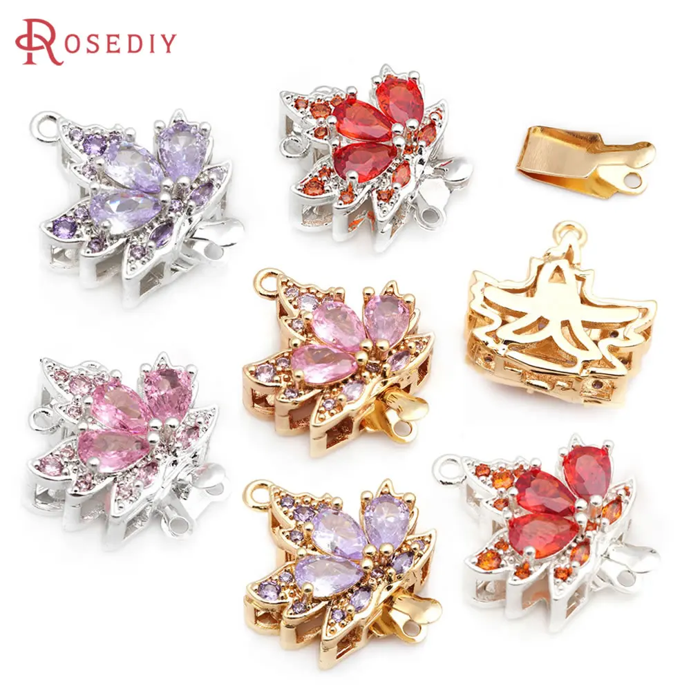 

4 Sets 18K Gold Color Brass Zircon Tree Leaf Leaves Necklaces Connect Clasps High Quality Jewelry Making Diy Accessories