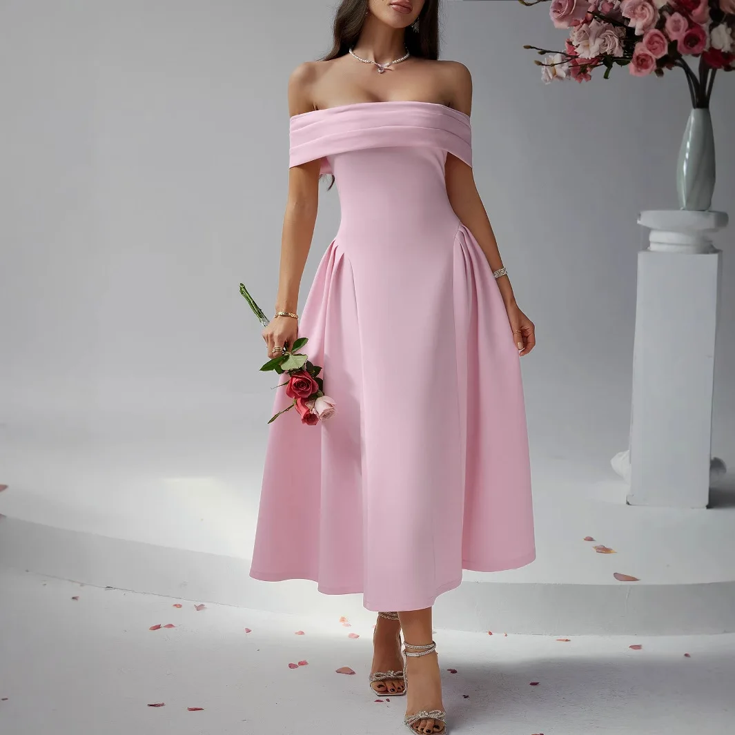 صيف 2025 المرأة عبر الحدود Par Dr One oulder التفاف الصدر ثوب عالية الخصر محبوك ثي النسيج ثوب مسائي