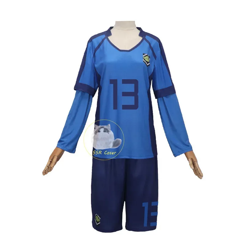 Disfraz de Bachira Meguru, disfraz de Isagi Yoichi, Cosplay de Anime, Jersey de bloqueo azul, ropa deportiva para Club de fútbol, conjunto de uniforme para hombres y mujeres