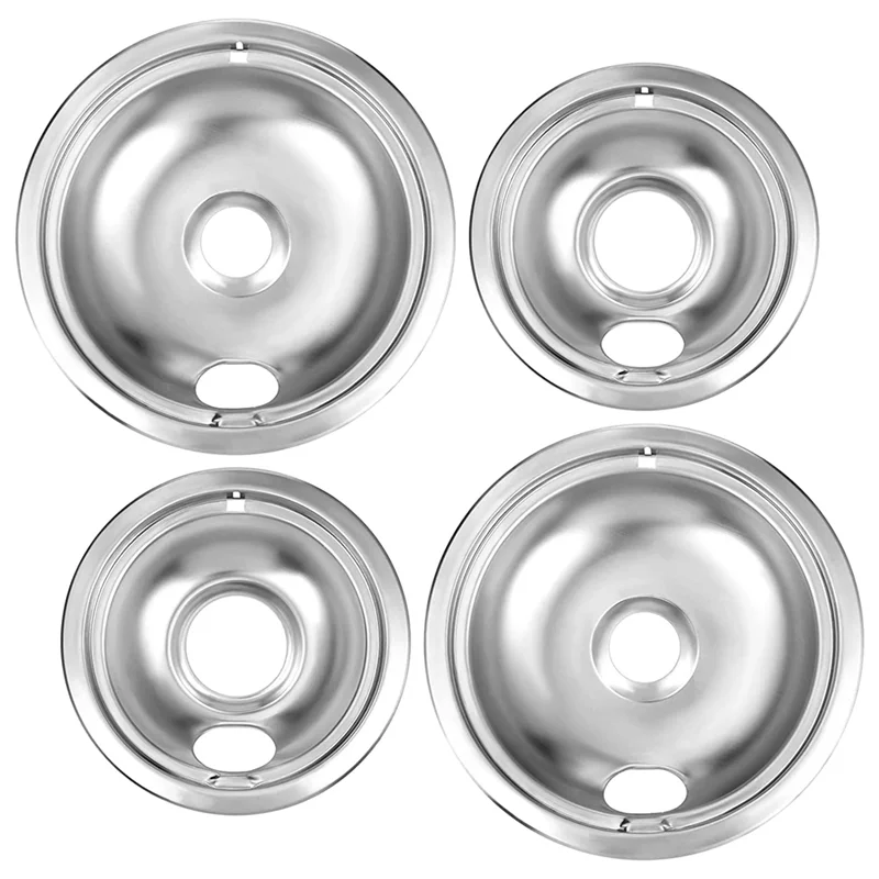 

A53I Drip Pan Kit,Universal Chrome Burner Drip Bowls Replacement for Kitchen Aid Range W10278125 W10196405 W1019640