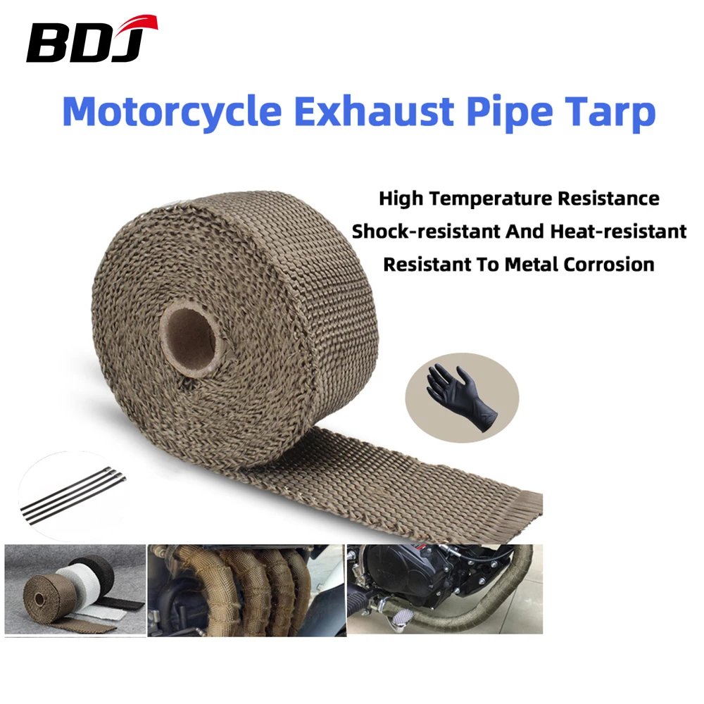 BDJ Motorcycle Car Exhaust Thermal Tape Roll Fiberglass Heat Shield Header Pipe Heat Wrap Tape Protection Pipe Insulat