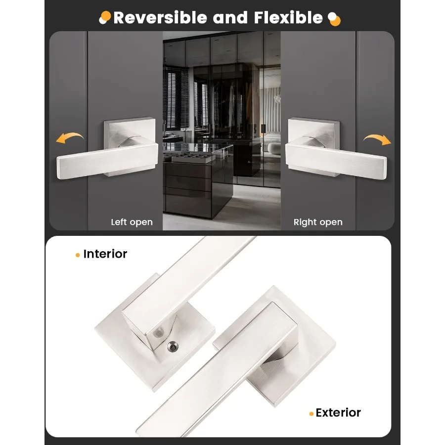 7 عبوات من مقابض أبواب الممر المربعة مع أقفال للأبواب الداخلية بلمسة نهائية من النيكل الساتان مثالية لخزانة القاعة والسكنية I