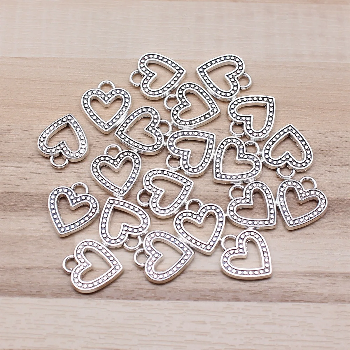IFOCUS 20pcs/Lot Heart Charms For DIY Jewelry Making Zinc Alloy 15x13mm/0.59x0.51inch