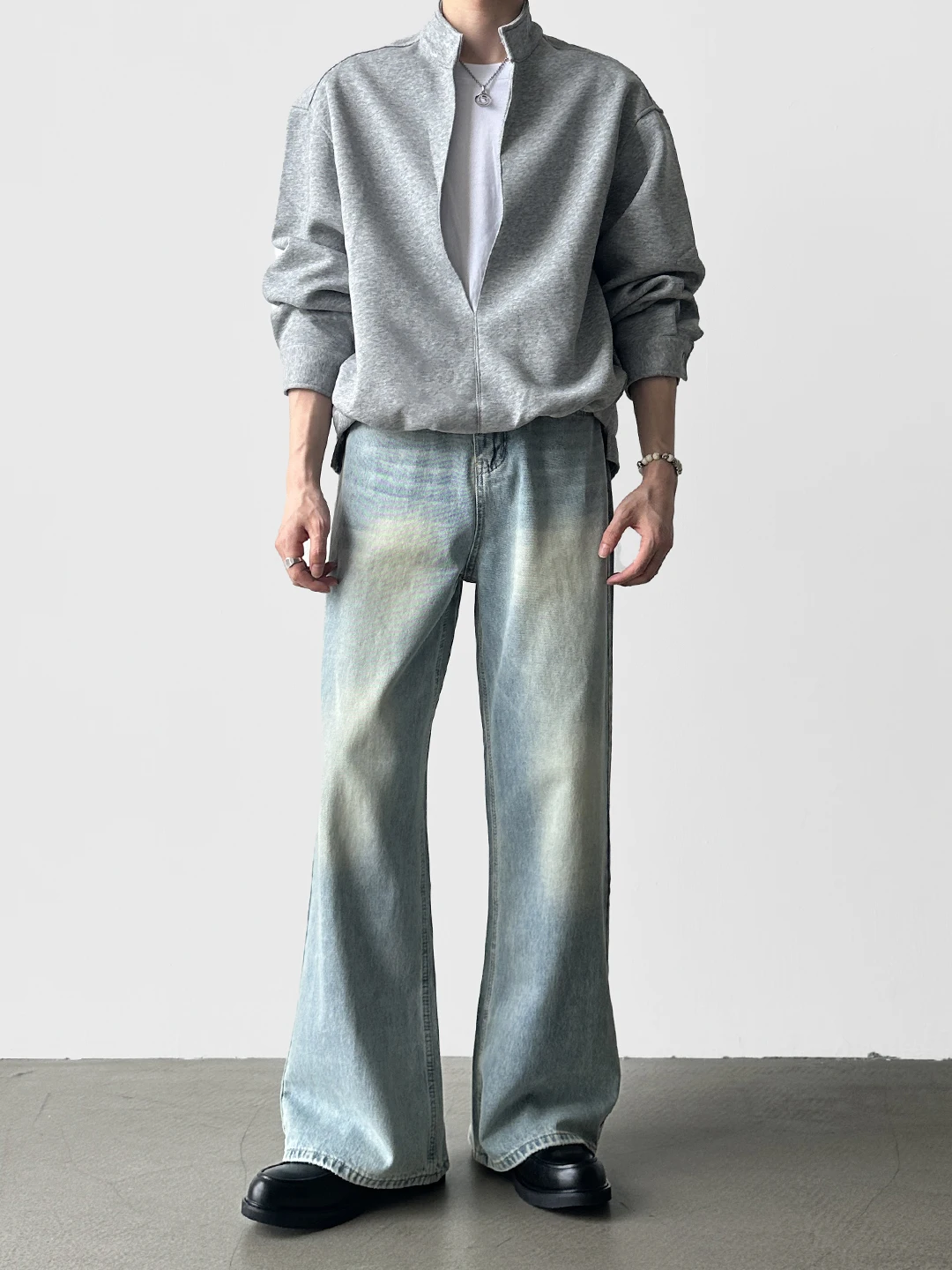 

Waed Vintage American Cleanfit Wide Leg Jeans Men's Trendy Loose A-Line Straight Cut Casual Cotton Denim Trousers
