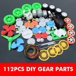 112 pièces de jouets en plastique, accessoires d'engrenage, roues de poulie à moteur 130 180 pour arbre de 2MM, bricolage, pièces de réparation de modèle d'éducation scientifique