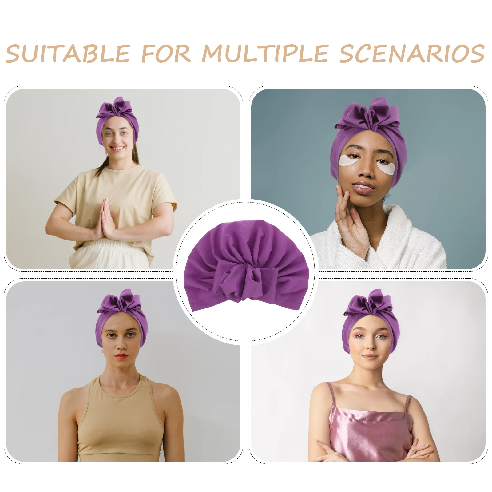 

Retro Pleated Turban Cap Decorative Headscarf Elastic Bonnet Women Hair Accessories Purple Color Fashion Vintage Hat