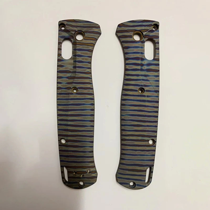 Custom 2 Types Flame Pattern Roasted Titanium Grip Handle Scales For Genuine Benchmade 535 Bugout Knives DIY Making Accessories