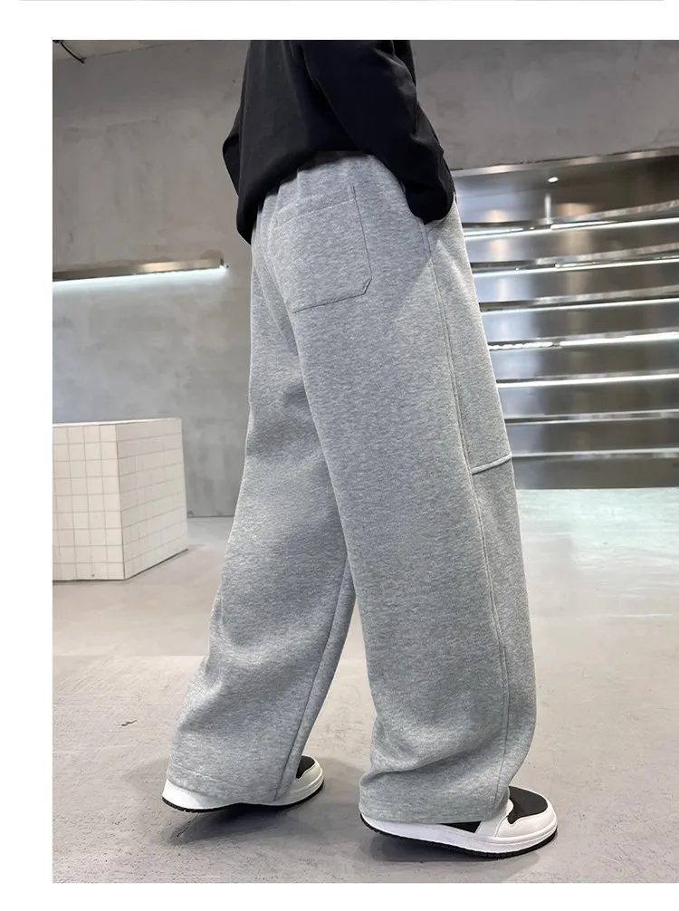 2026 Neue Frühlings-Freizeithose für Kinder, Schwarze Jogginghose mit Elastischem Bund und Geradem Bein für Jungen, Lockere Hose mit Taschen – Detail 10