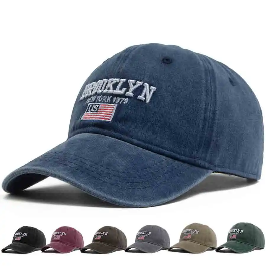 Washed Soft Top Vintage Baseball Cap Brooklyn US Flag Embroidered Dad Hat Unisex Casual Sun Caps For Men Women Outdoor Sports