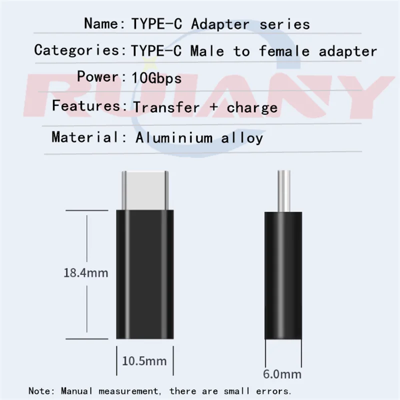 Android phone charging data adapter straight through TYPE-C female to male adapter