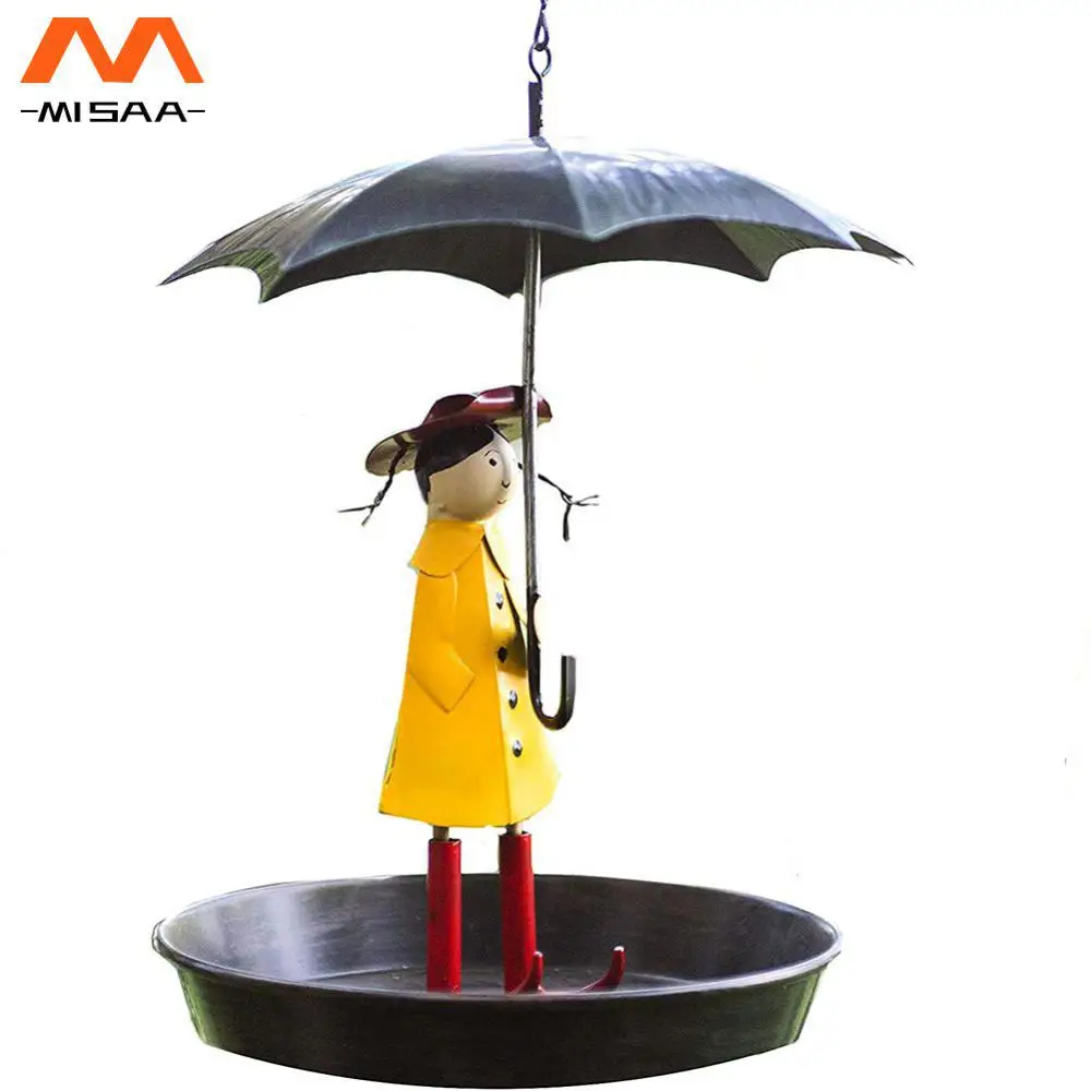 Bird Feeder Umbrella Girl Metal Household Creative Garden Accessories Wild Birds Feeding Courtyard Outdoor Universal