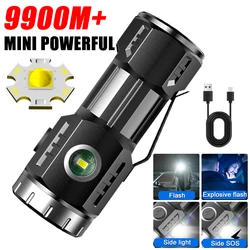 Mini Powerful P35 LED Flashlight Rechargeable Magnetic Torch Lamp With side Lights and Lampshade Suitable for Exploring, Camping