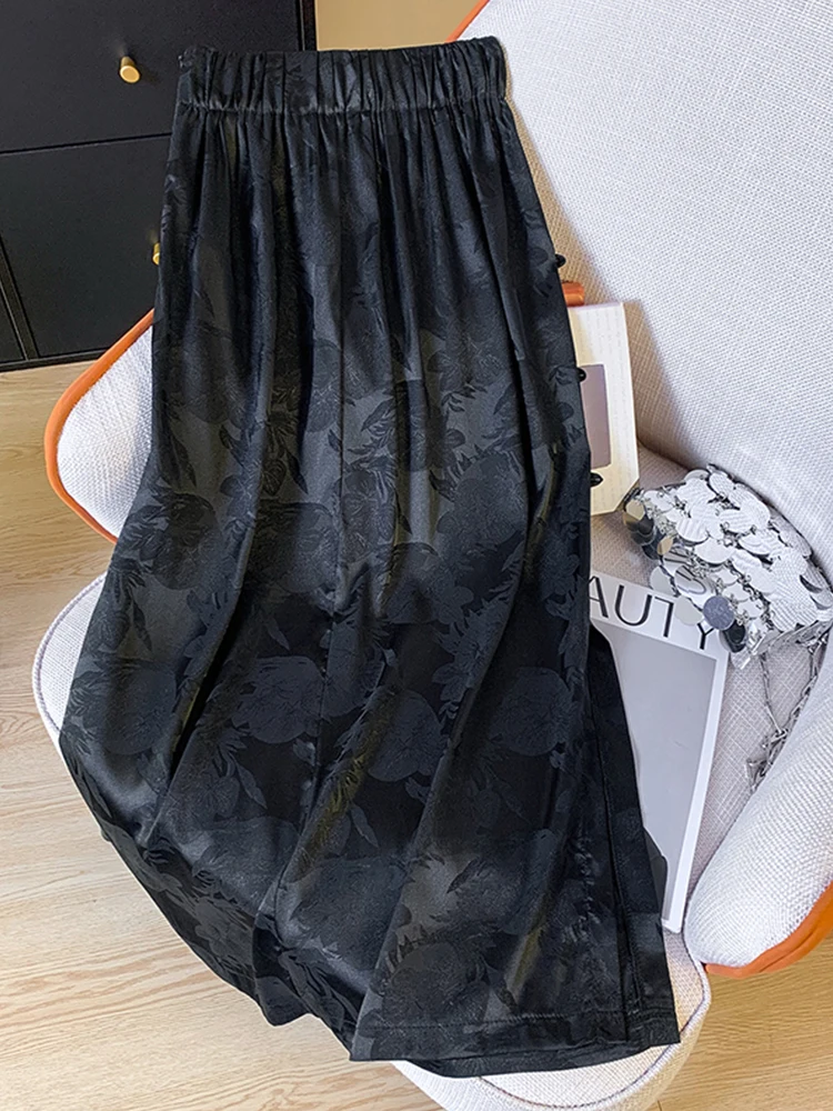 

New Chinese Sle Satin Embroidered f Skirt Women's Summer High Waist A-Line Bodycon Skirt Side Slit Vintage National Sle