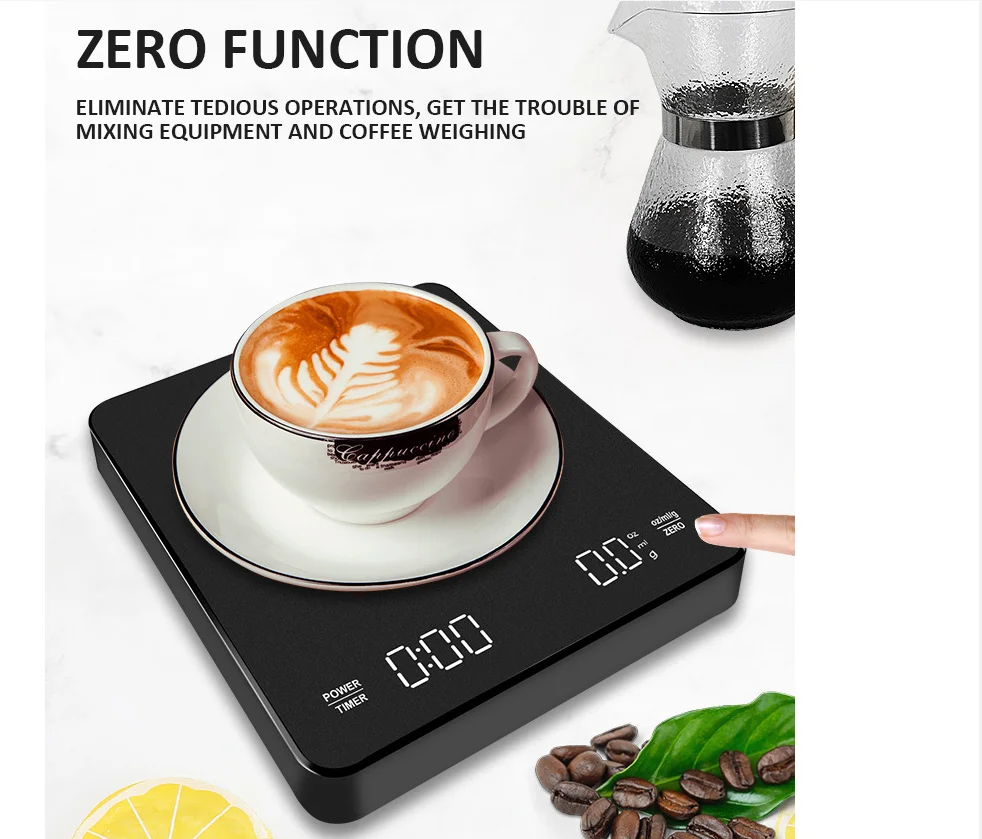 3kg weight electric digital LCD stealth touch botton rechargeable kitchen coffee scale with timer