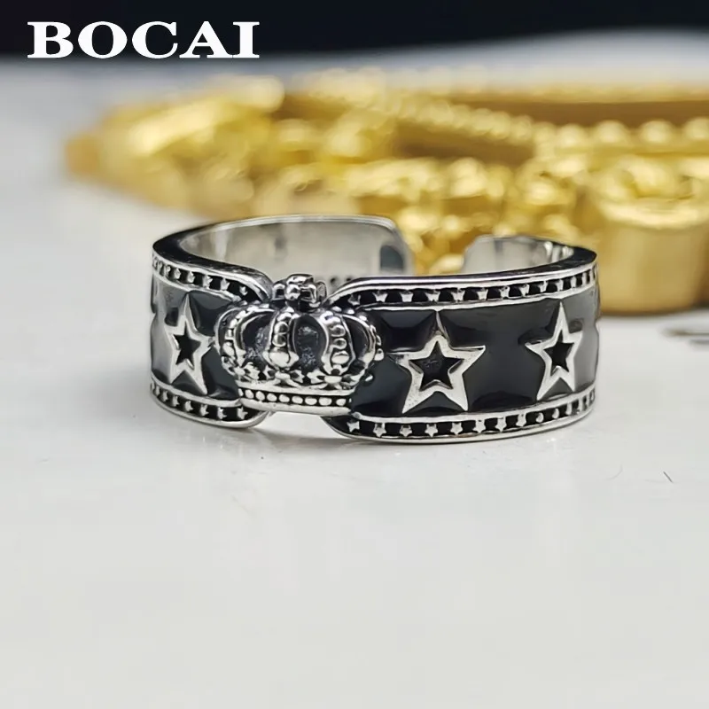 BOCAI New 100% 925 Silver Five-Pointed Star Man's Ring Fashionable Personality Student Temperament Fashion Jewelry Accessories