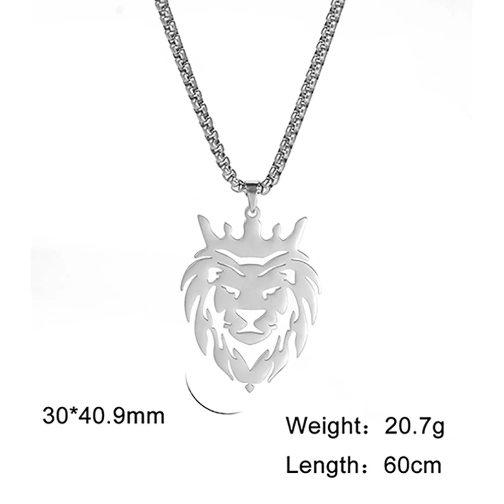 My Shape Lion King Crown Pendent Necklaces for Men Boys Stainless Steel Punk Animal Wolf Charms Choker Chains Hip Hop Jewelry