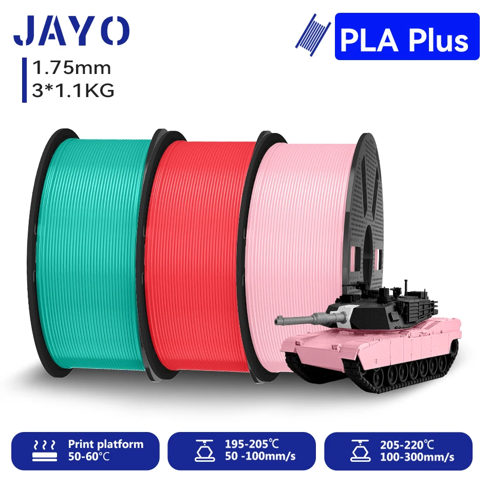 JAYO 3,3KG PLA+ Filament 1,75MM PLA Plus 3D-Drucker-Filament 1,1KG/Rolle für FDM, ordentlich gewickelt, farbenfrohes 3D-Druckmaterial für 3D-Drucker & 3D-Stifte