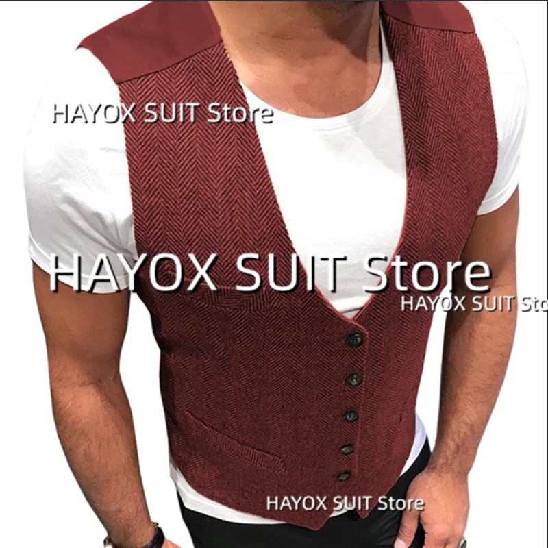 

Men's Slim Fit Suit Vest Single Breasted Herringbone Sleeveless Jackets Wedding Groom Waistcoat