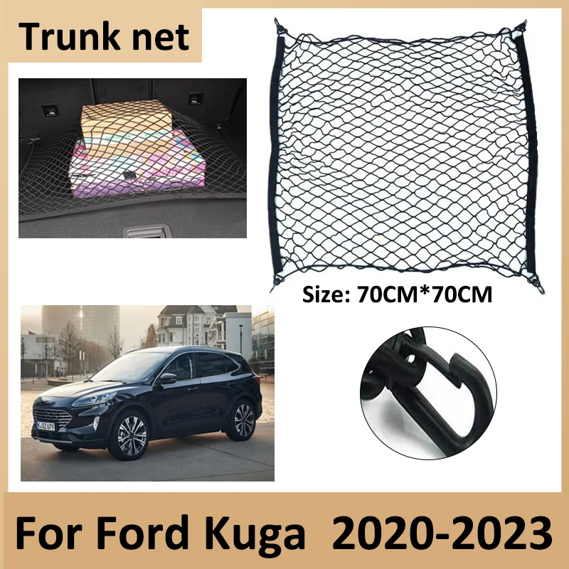 For Ford Kuga Escape MK3 2023 2022 2021 2020 CX482 Nylon Cargo Mesh Car Trunk Net 70x70 CM Elastic Net Luggage Auto Accessories