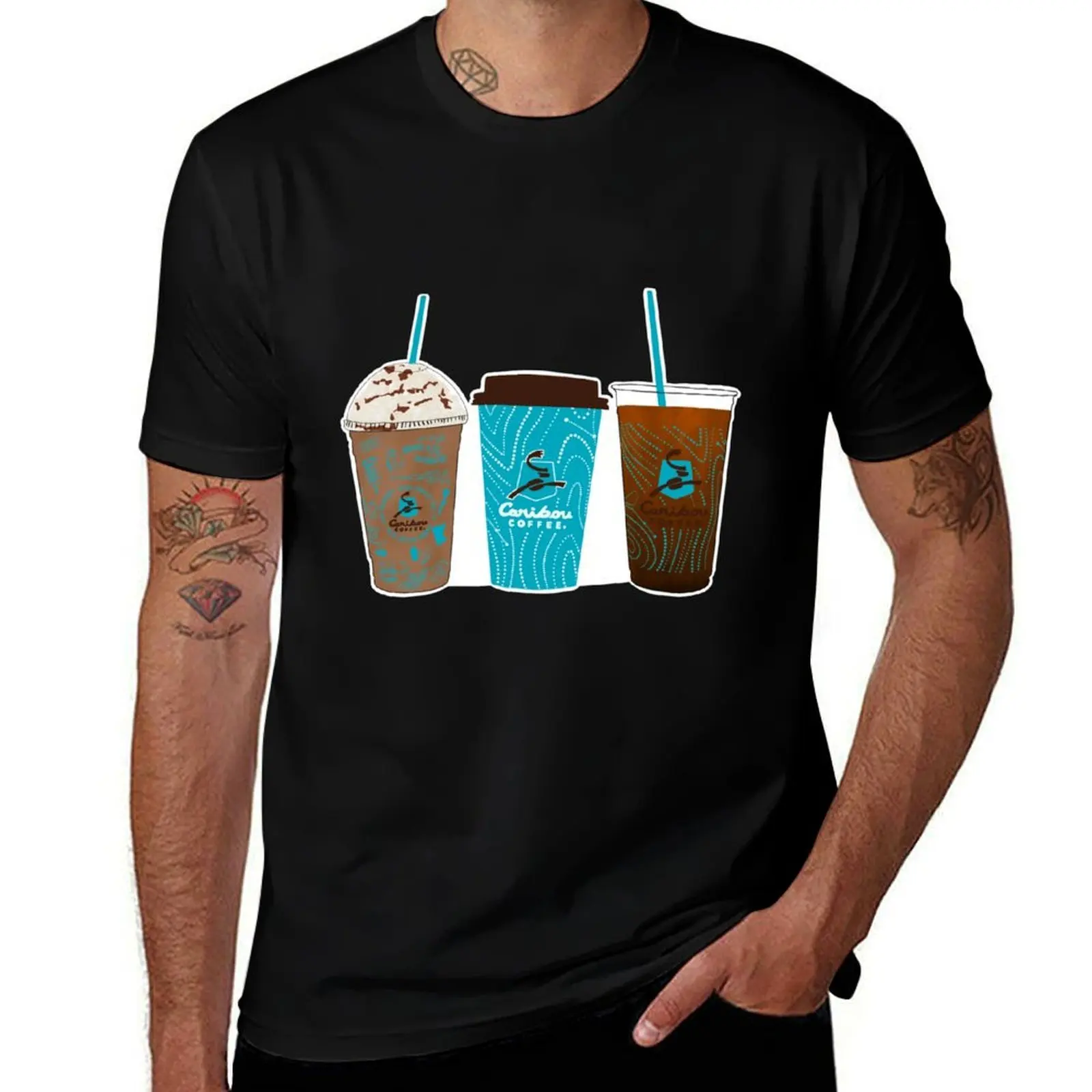 Caribou Coffee Cups T-Shirt Plus Size Workout Short Sleeve Top T-Shirt