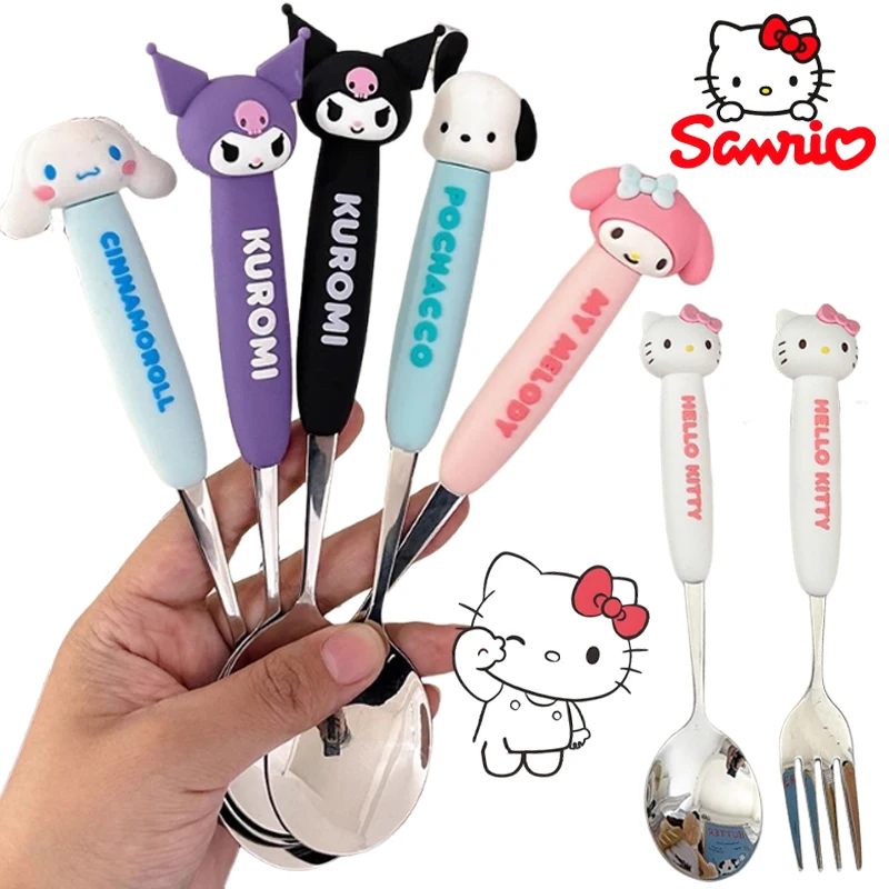 

Sanrio Hello Kitty Spoon Fork 304 Stainless Steel Tableware Cute Fruit Fork Dessert Spoon Picnic Travel Camping Portable Cutlery