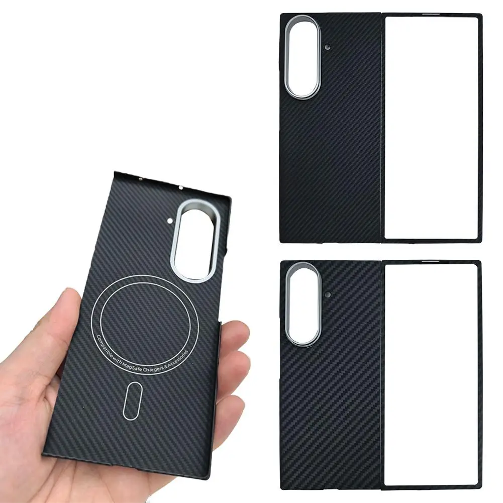 

For Z Fold 7 Carbon Fibre Phone Ultra Slim Magnetic Cover For 600/1500d Aramid Fiber Phone U4a2