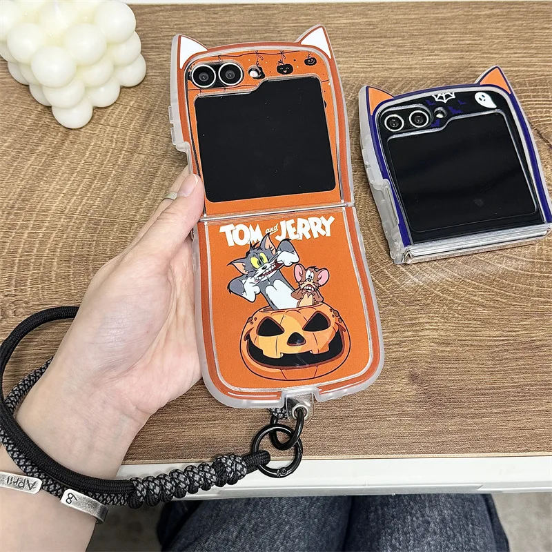 サムスンギャラクシーZフリップ6,5,4,3,zflip4,zflip5,zflip6用のハロウィーン漫画電話ケース,保護バックカバー