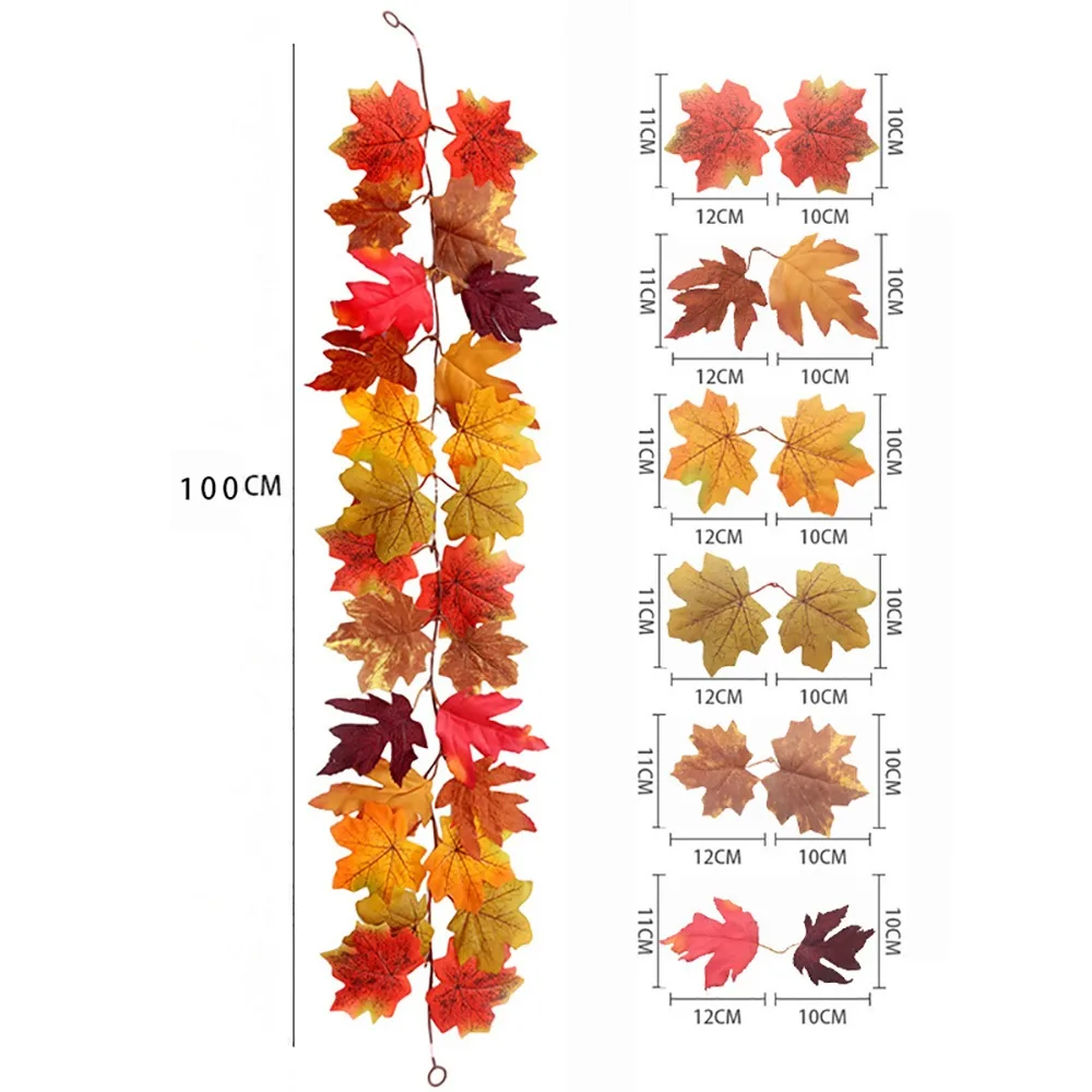 Autumn Artificial Maple Leaf Garland Multicolor Mini Pumpkin Fall Leaf Vine Decor Photo Props Scene Ornament