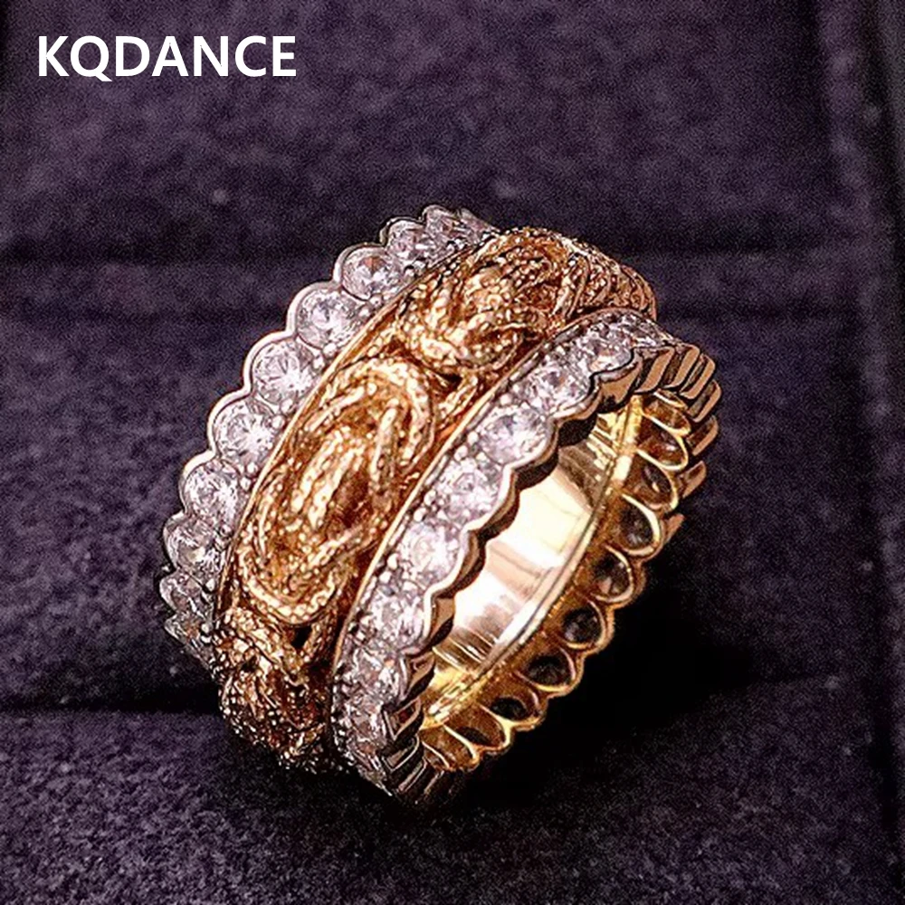 

KQDANCE Vinatge High Craft Can Turn Around 925 Silver Synthetic Zircon Ring Gold Plated Retro Ring Jewelry ngagement Gift Women