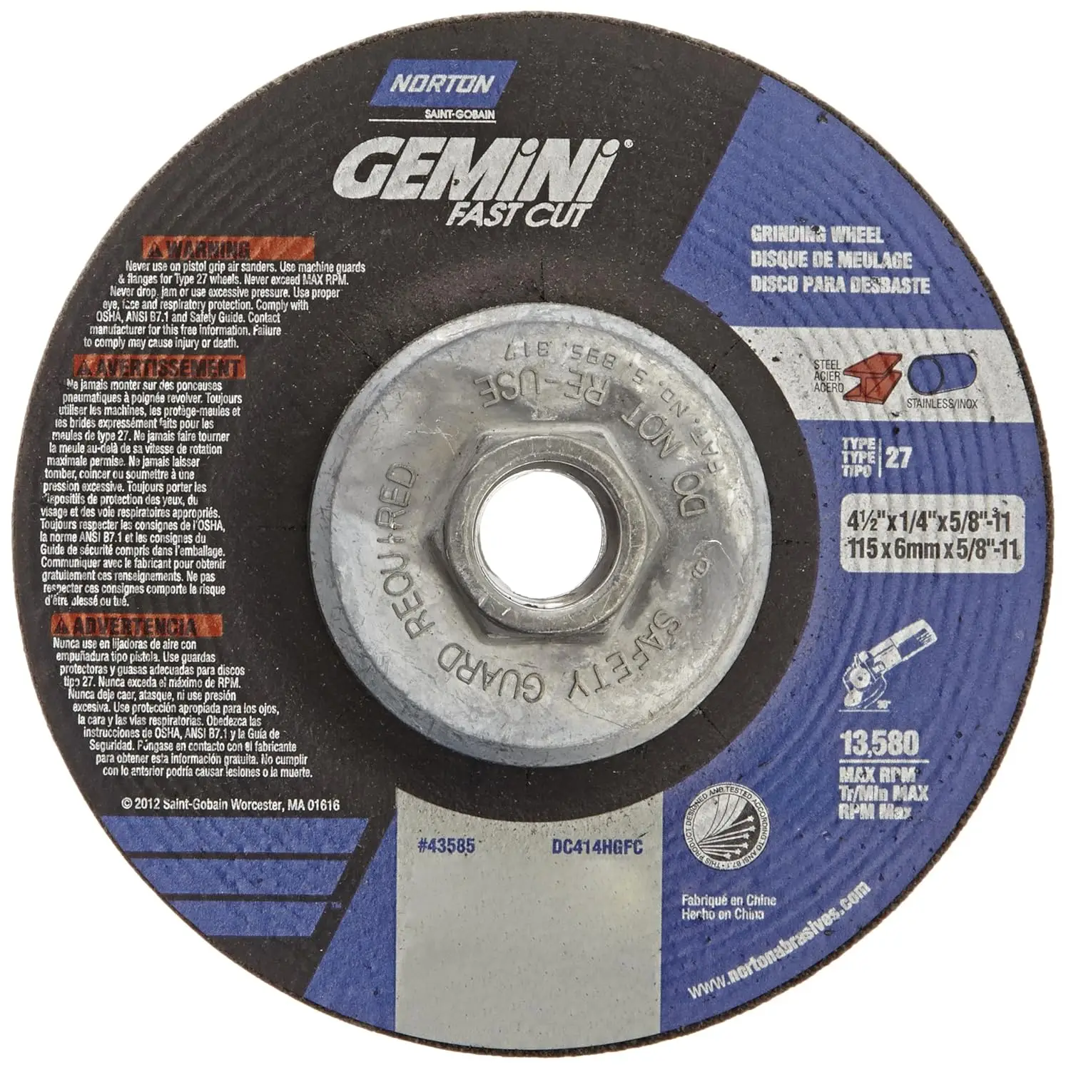 

Fast Cut Grinding Wheel 4-1/2" for Angle Grinder, Pack of 10 Discs
