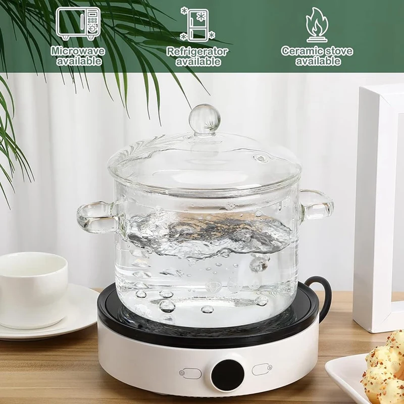 Glass Saucepan With Cover,Stovetop Cooking Pot With Lid And Handle Simmer Pot Clear Soup Pot High Borosilicate