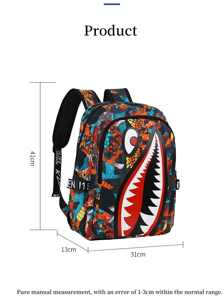 Mochila con estampado de boca de tiburón de Anime, mochila escolar impermeable y antirrobo, bolsa de viaje personalizada para jóvenes de gran capacidad, carga USB