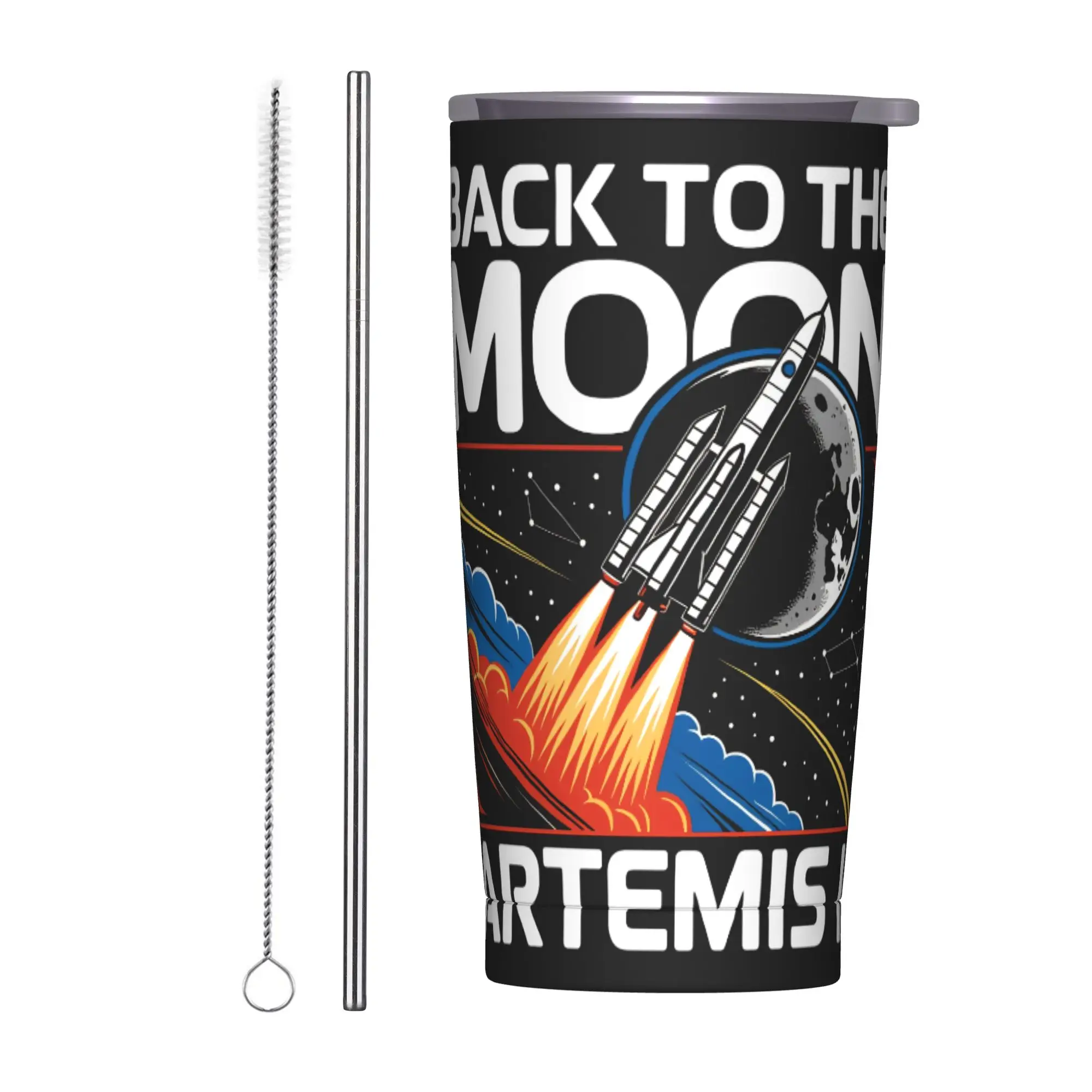 Stainless Steel Tumbler Artemis II 2026 Mission to the Moon Mugs Cup With Straws Camping Cold and Hot Water Bottle