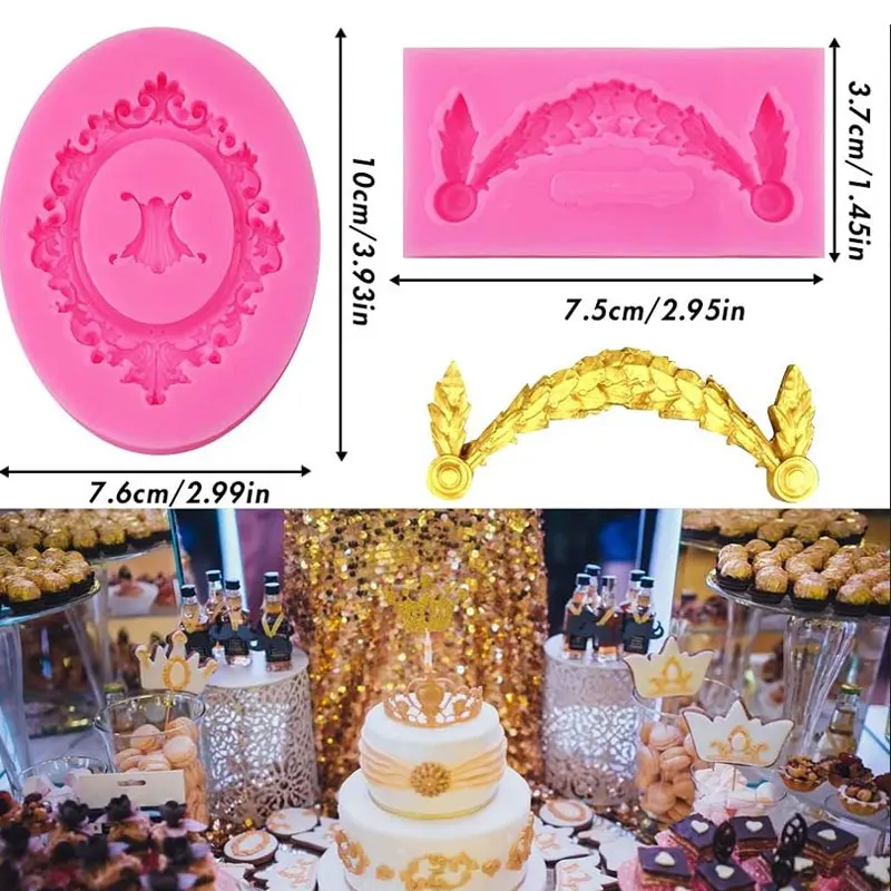 3D Lace Mold Baroque Silicone Mold Vintage Photo Frame Embossing Cake Decoration Tools Party Paper Cup Decoration Chocolate Mold