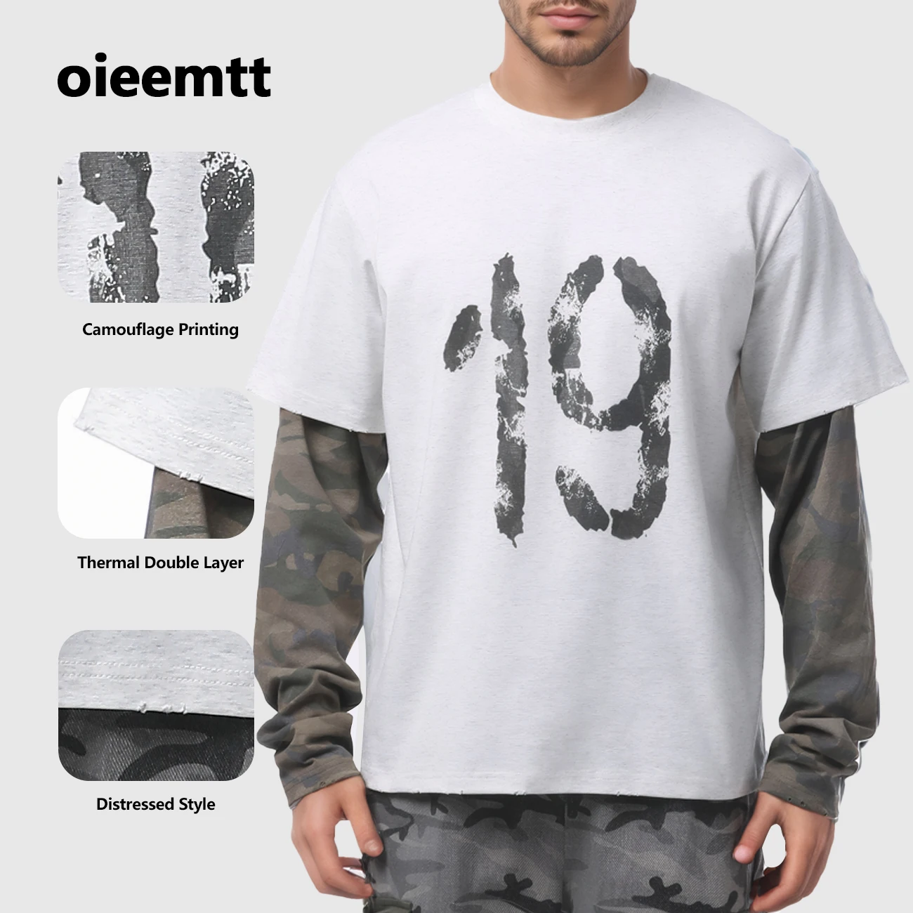 

100% Cotton Thermal Double Layer 2 in 1 Digital Print Heavyweight Graphic Tee Loose Long Sleeve T-shirt