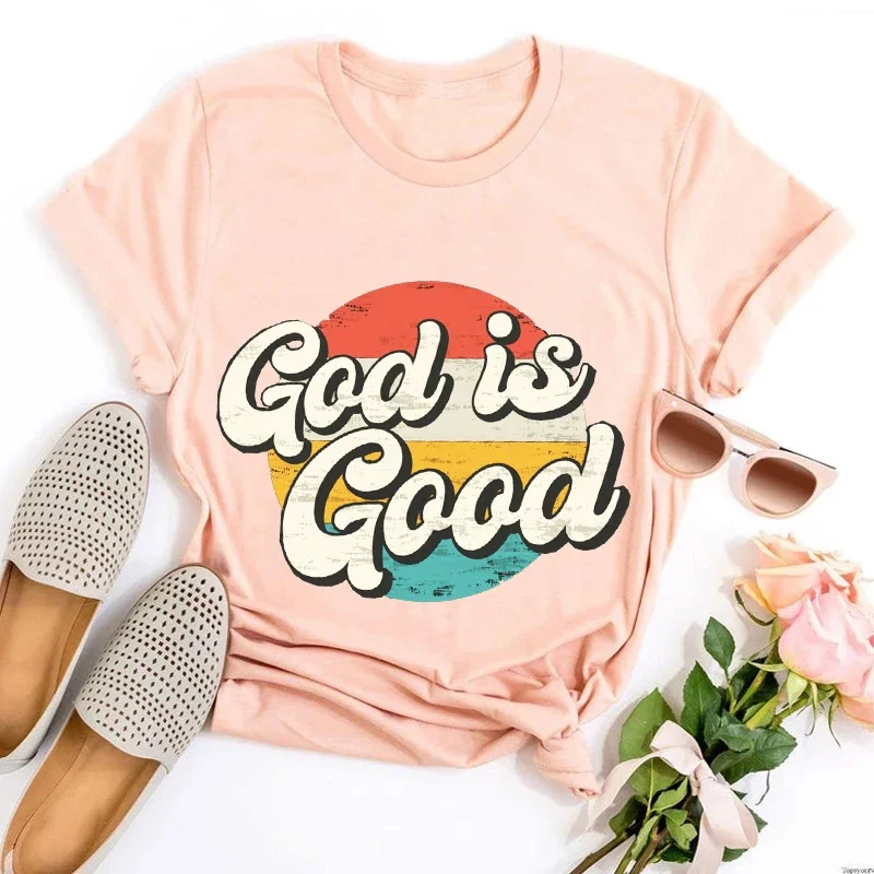 Y2k Aesthetic Summer Loose T-shirt GOD Is Good Retro Graphic Religious Tee Jesus Inspirational Short Sleeve Vintage Tops Women