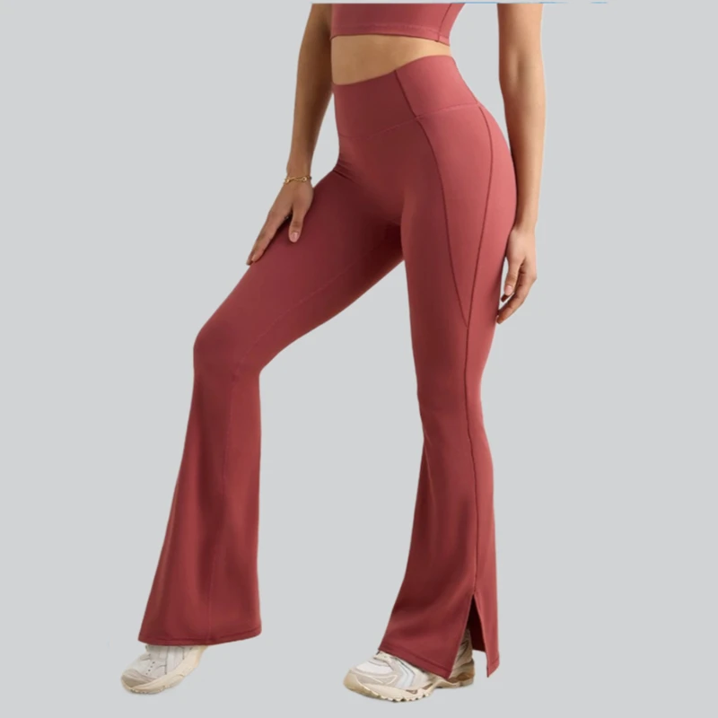 سراويل يوجا واسعة الخصر للنساء - ملمس عاري، رفع المؤخرة، سراويل ضيقة واسعة الساق بفتحة جانبية (نمط الاتحاد الأوروبي/الولايات المتحدة) #1