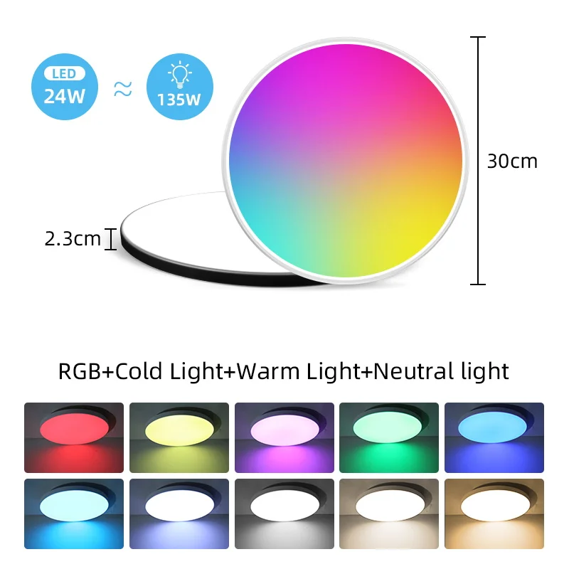 Imagem -06 - Luz de Teto Led Inteligente Painel Regulável Iluminação Led Lâmpada do Quarto Decoração de Casa Controle Bluetooth App Rgbcw 24w