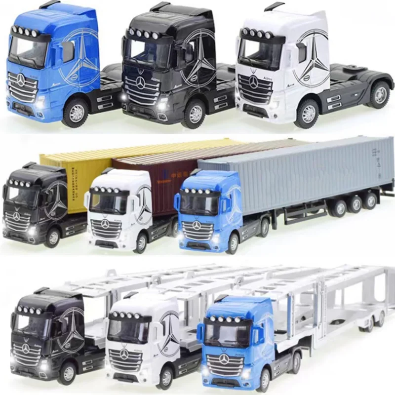 New 1:50 Alloy Diecast Metal Model Toy Container truck Pull Back With Sound & Light High Simitation Cars Toys For Children Gifts