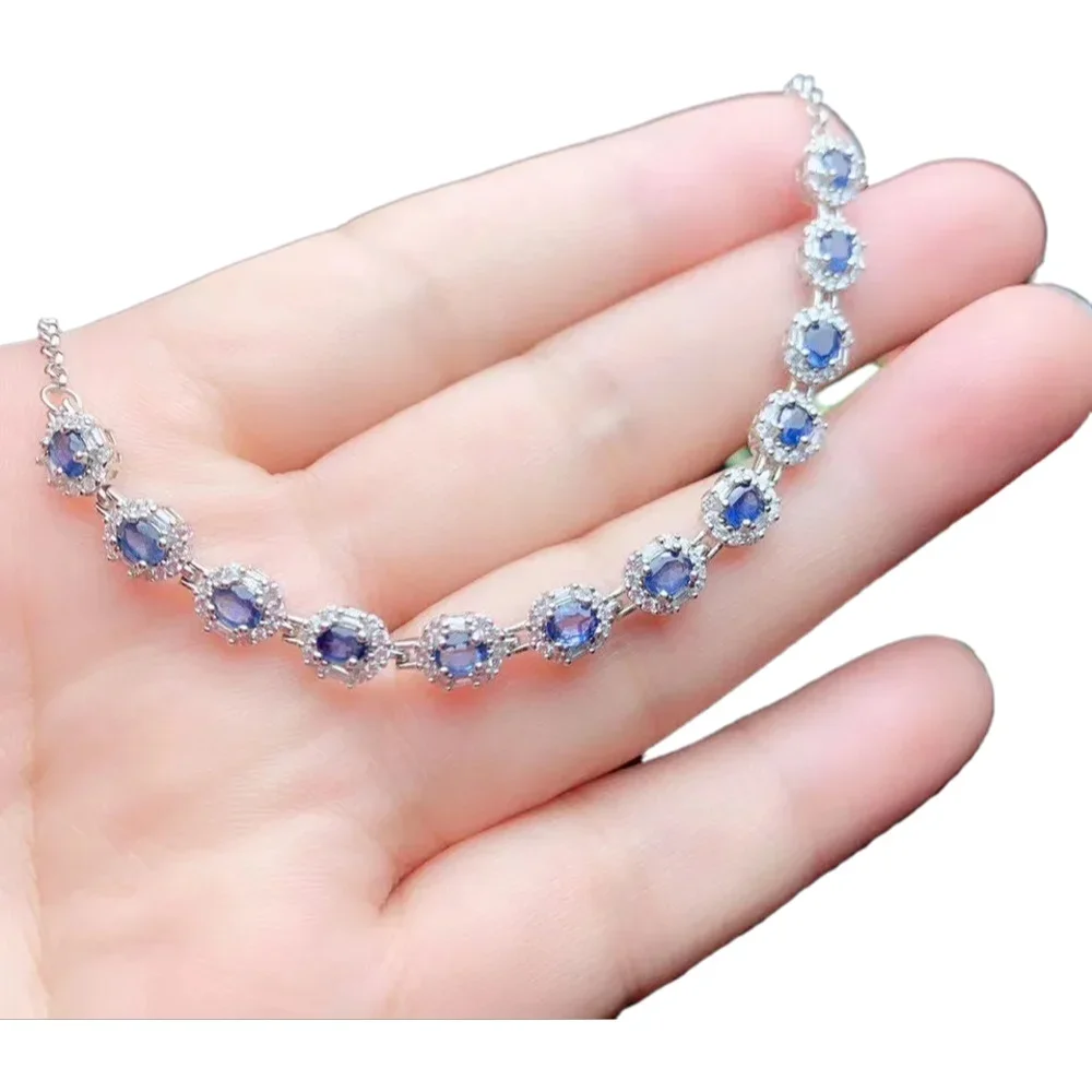 

KJJEAXCMY Fine Jewelry 925 Sterling Silver gemstone sapphire women hand bracelet support test halloween birthday christmas Gift