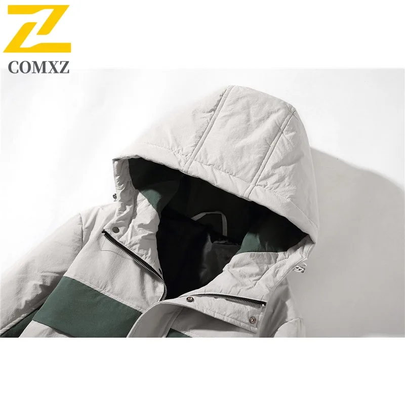 COMXZ 2025 Men Women Winter Stand Collar Puffer Jacket American Style Waterproof and Windproof Couple Hooded outdoor sports Coat