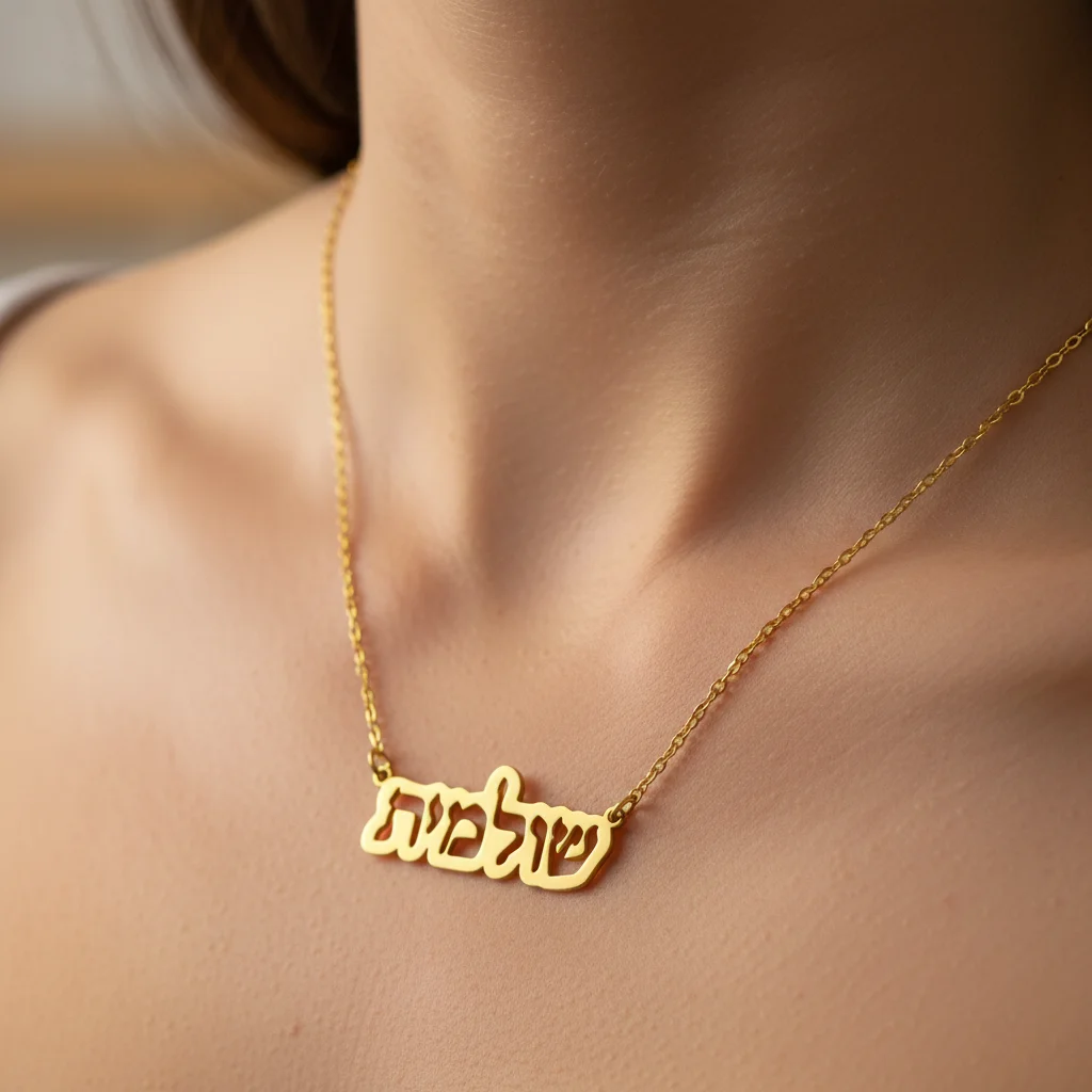 مخصص العبرية اسم قلادة قلادة جوفاء شخصية الفولاذ المقاوم للصدأ سلسلة للنساء الرجال مخصصة 18K مجوهرات مطلية بالذهب #1