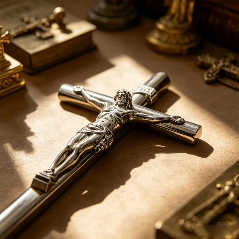 Metall-Kruzifix Jesus-Kreuz Schreibstift Religiöses Katholisches Christliches Geschenk Gold Silber Bronze Büro- und Schulbedarf – Detail 3